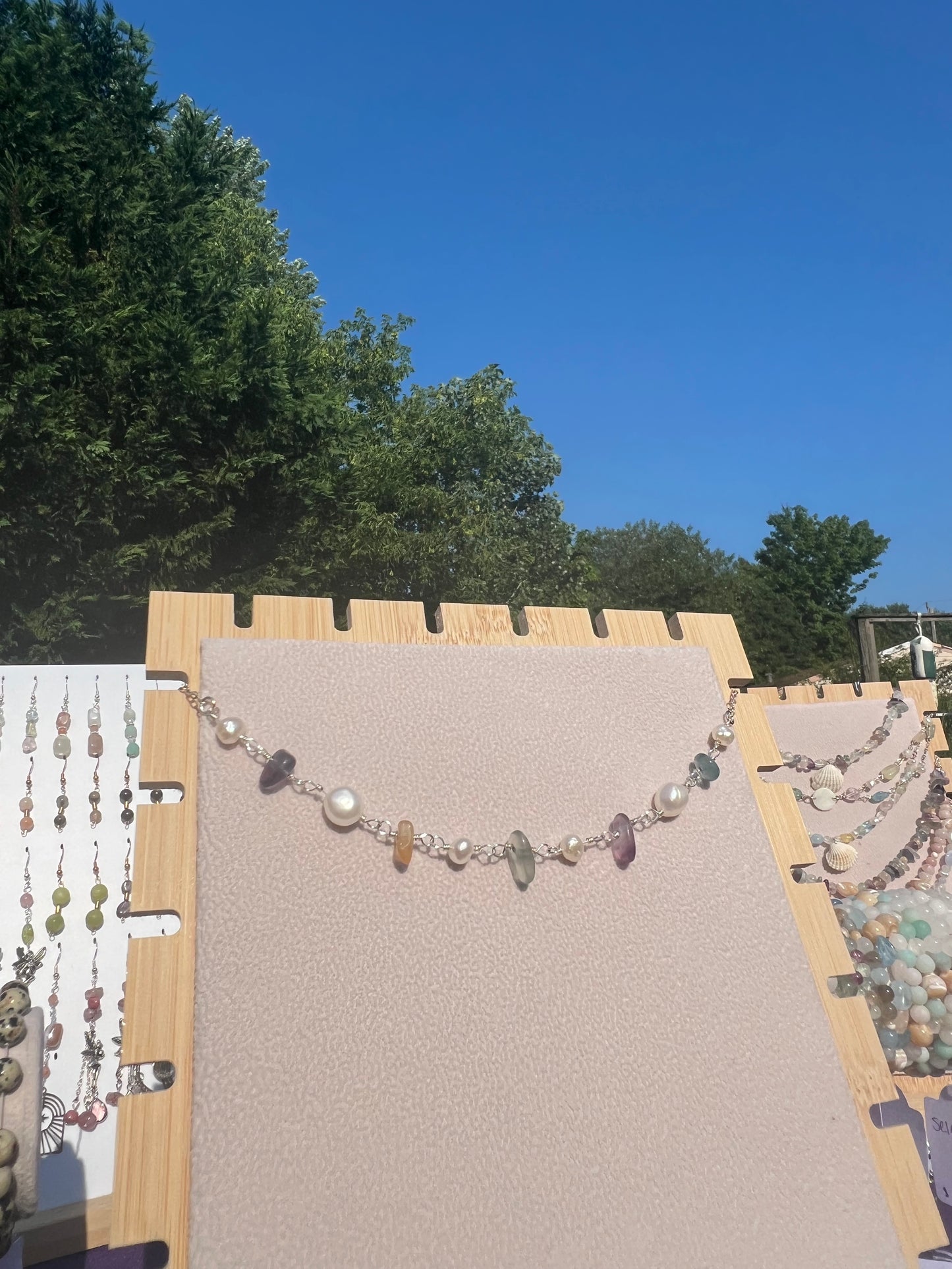 Rainbow Fluorite & Freshwater Pearl mermaid necklace