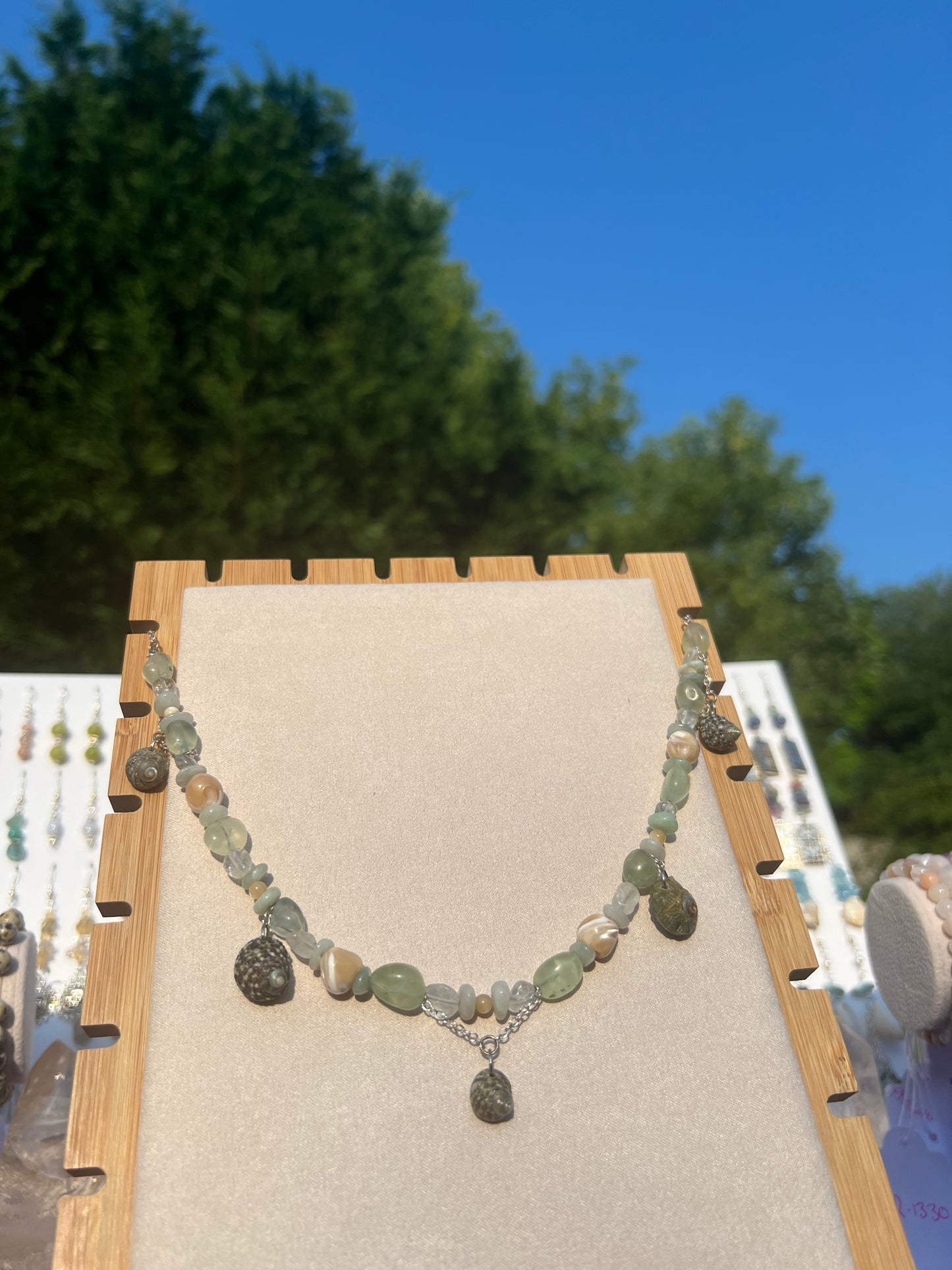 Prehnite & Burmese Jade & Topaz & Mother of Pearl mermaid necklace
