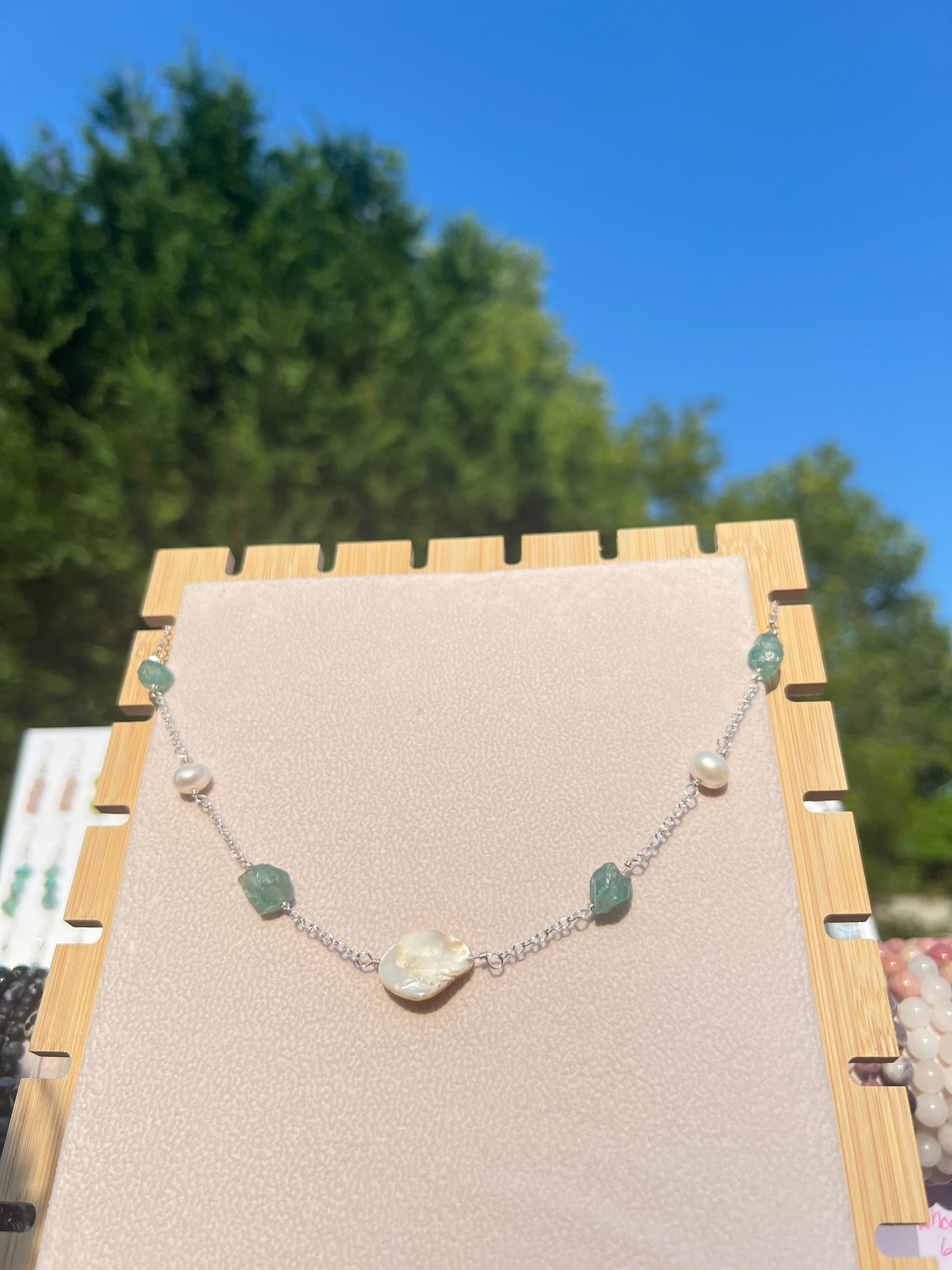 Green Apatite & Freshwater Pearl & Mother of Pearl mermaid necklace