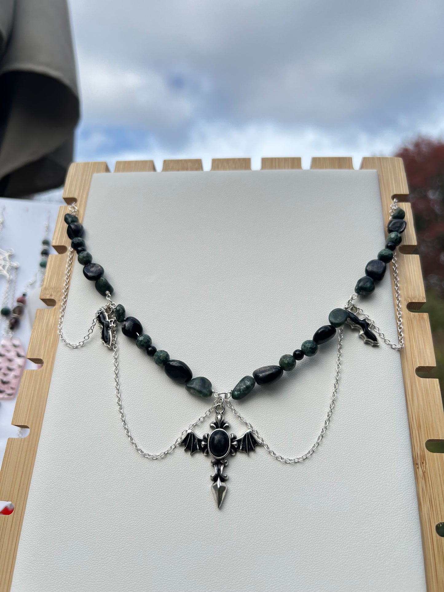 Hypersthene, Seraphinite, Kambaba Jasper, Black Onyx Spooky Necklace