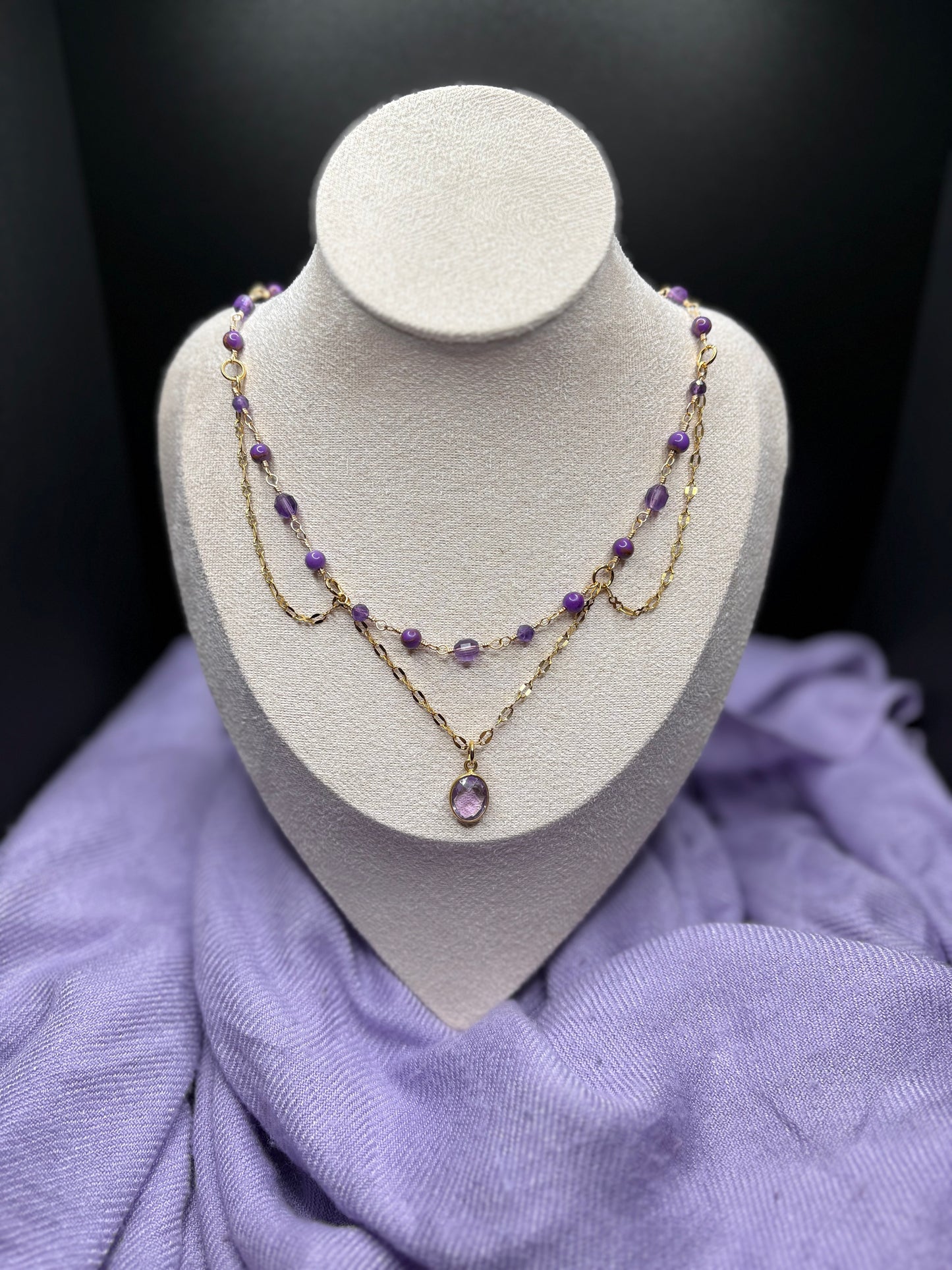 Amethyst and Phosphosiderite necklace