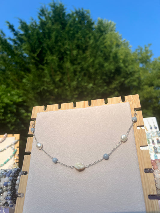 Angelite & Freshwater Pearl & Mother of Pearl mermaid necklace