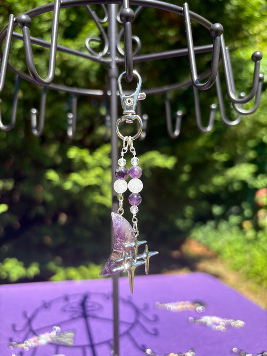 White Jade, Topaz, Amethyst Moon & Star Charm