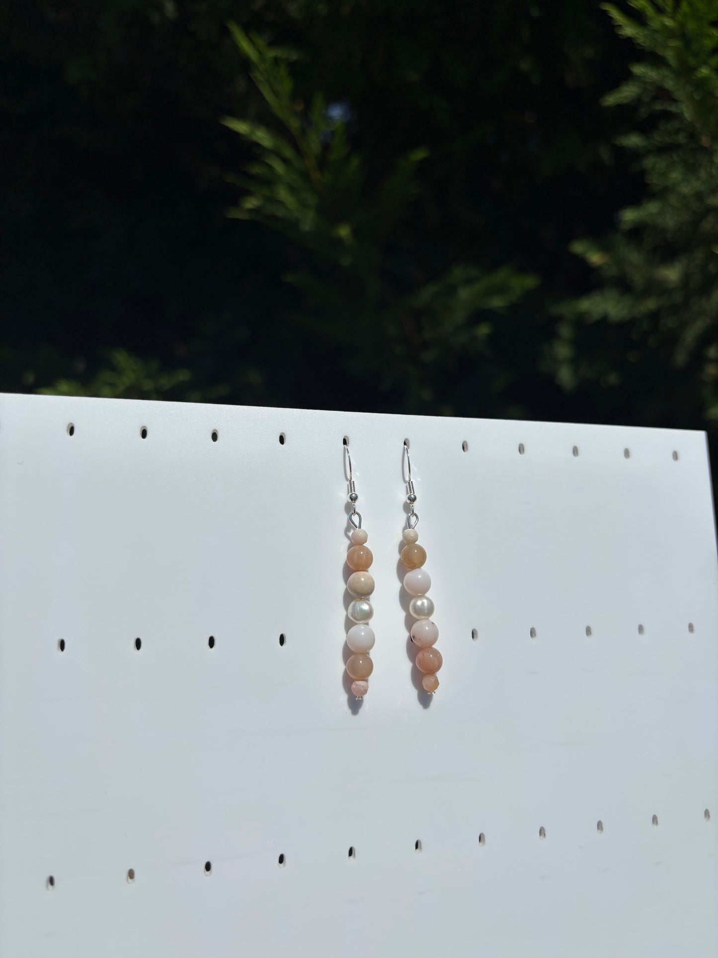 Pink Opal, Peach Moonstone, Freshwater Pearl earrings