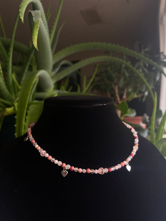 Pink Opal, Rhodonite, Topaz, Morganite, and White Jade Choker