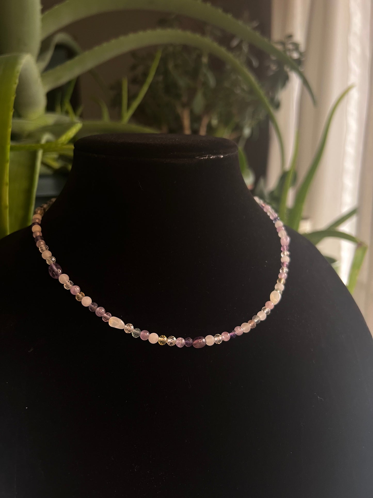 Fluorite, Topaz, Moonstone, Amethyst, and White Jade Fairy Necklace