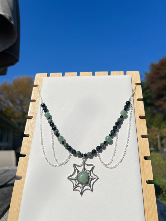 Green Aventurine, Kambaba Jasper, Black Tourmaline, Black Onyx Spooky Necklace