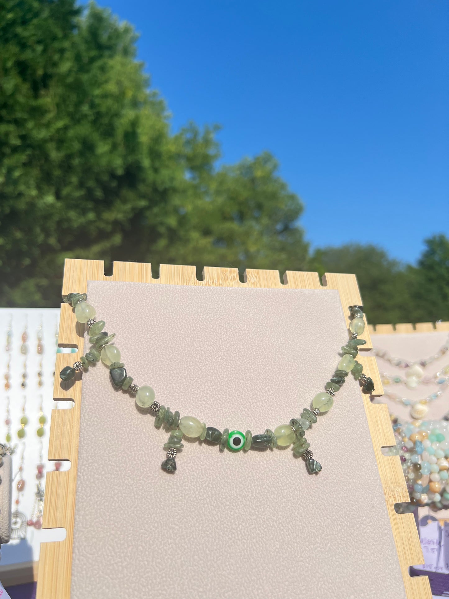 Prehnite & Seraphinte & Green Kyanite Green Evil Eye necklace