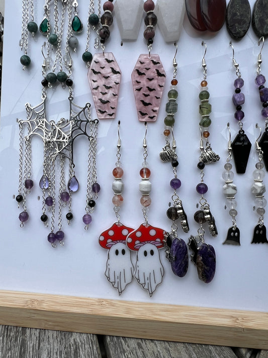 Lepidocrocite Hematoid Quartz, White Howlite, Topaz Spooky Earrings