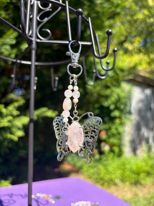 Pink Opal, White Jade, Rose Quartz Butterfly Charm