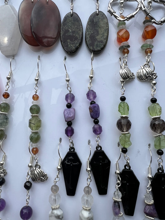 Amethyst, Charoite, Black Onyx Spooky Earrings