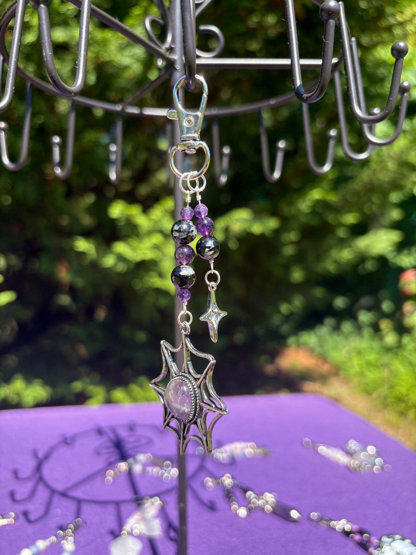 Tourmalated Quartz & Amethyst Web Charm