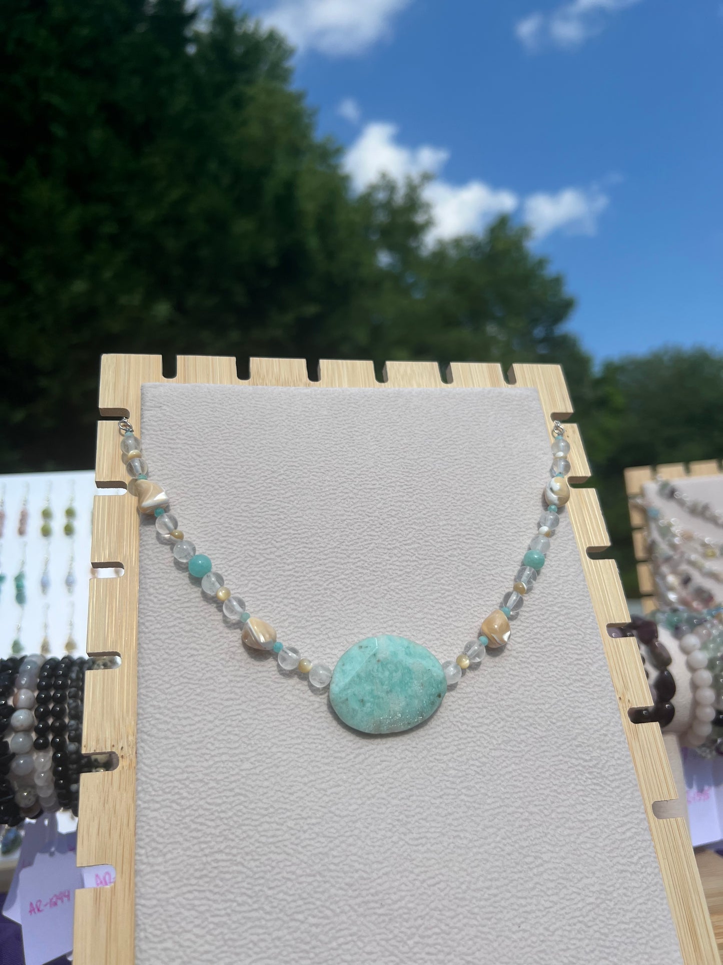Peruvian Amazonite & Clear Quartz & Mother of Pearl mermaid necklace