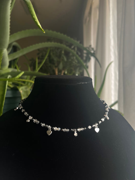 Black Onyx, Tourmalated Quartz, Gray Chalcedony, White Jade, and Black Spinel Fairy Choker