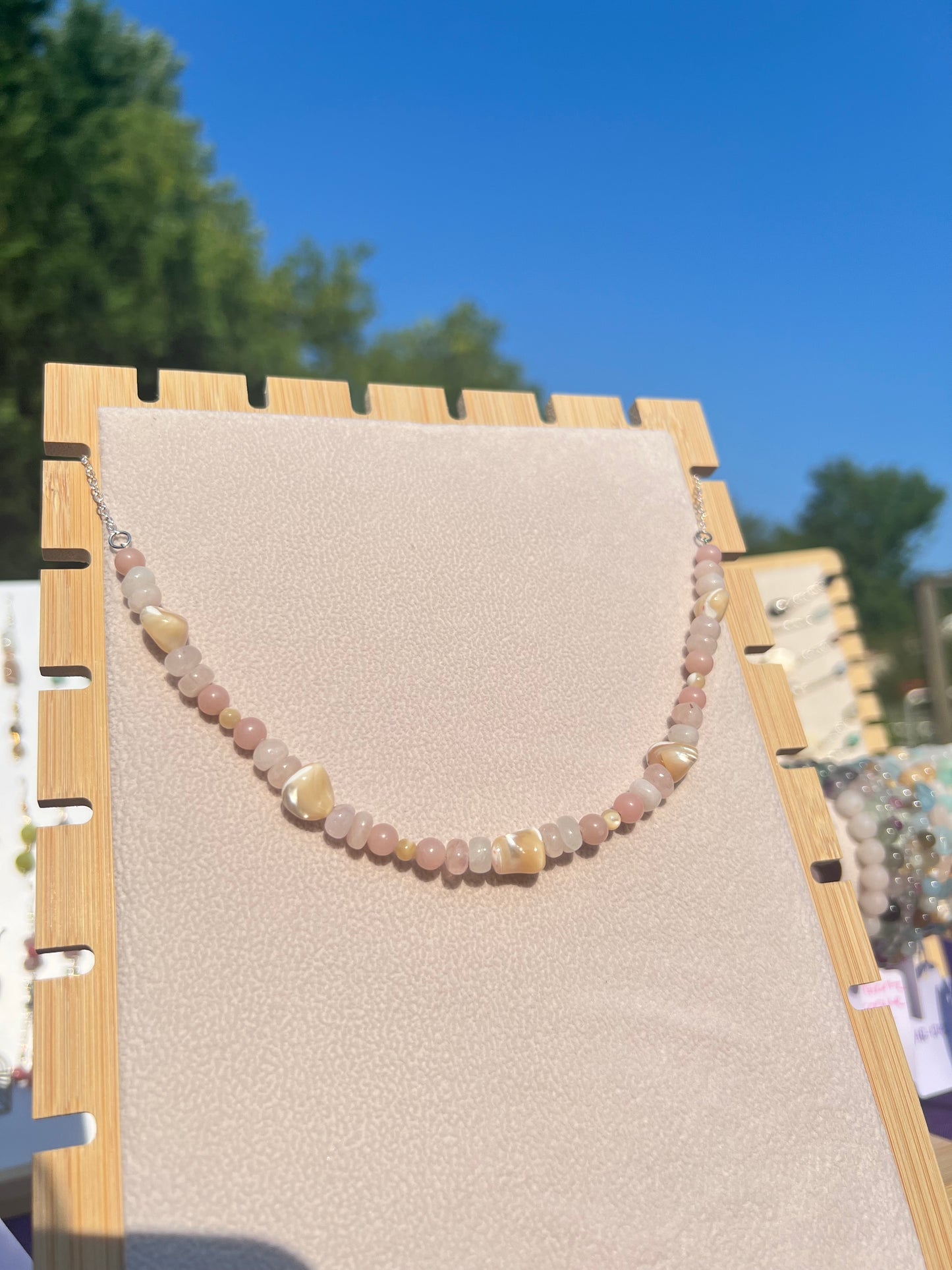 Pink Opal & Morganite & Mother of Pearl mermaid necklace