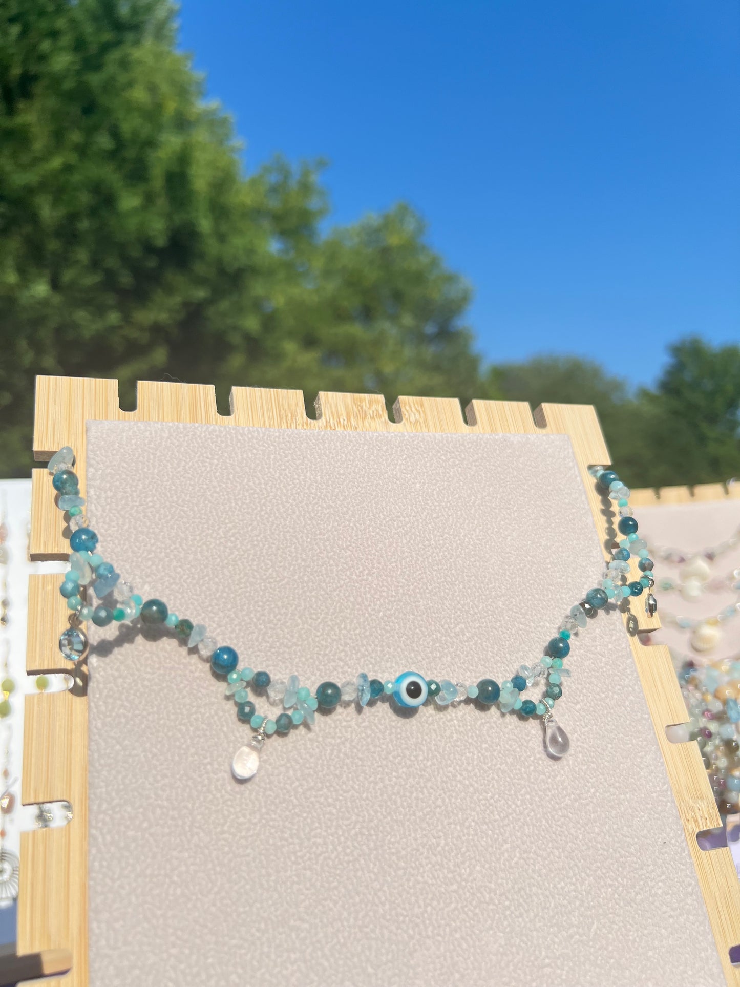 Blue Apatite & Amazonite & Topaz & Aquamarine Light Blue Evil Eye necklace