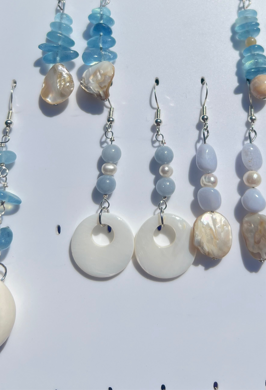 Angelite & Mother of Pearl & Freshwater Pearl mermaid earrings