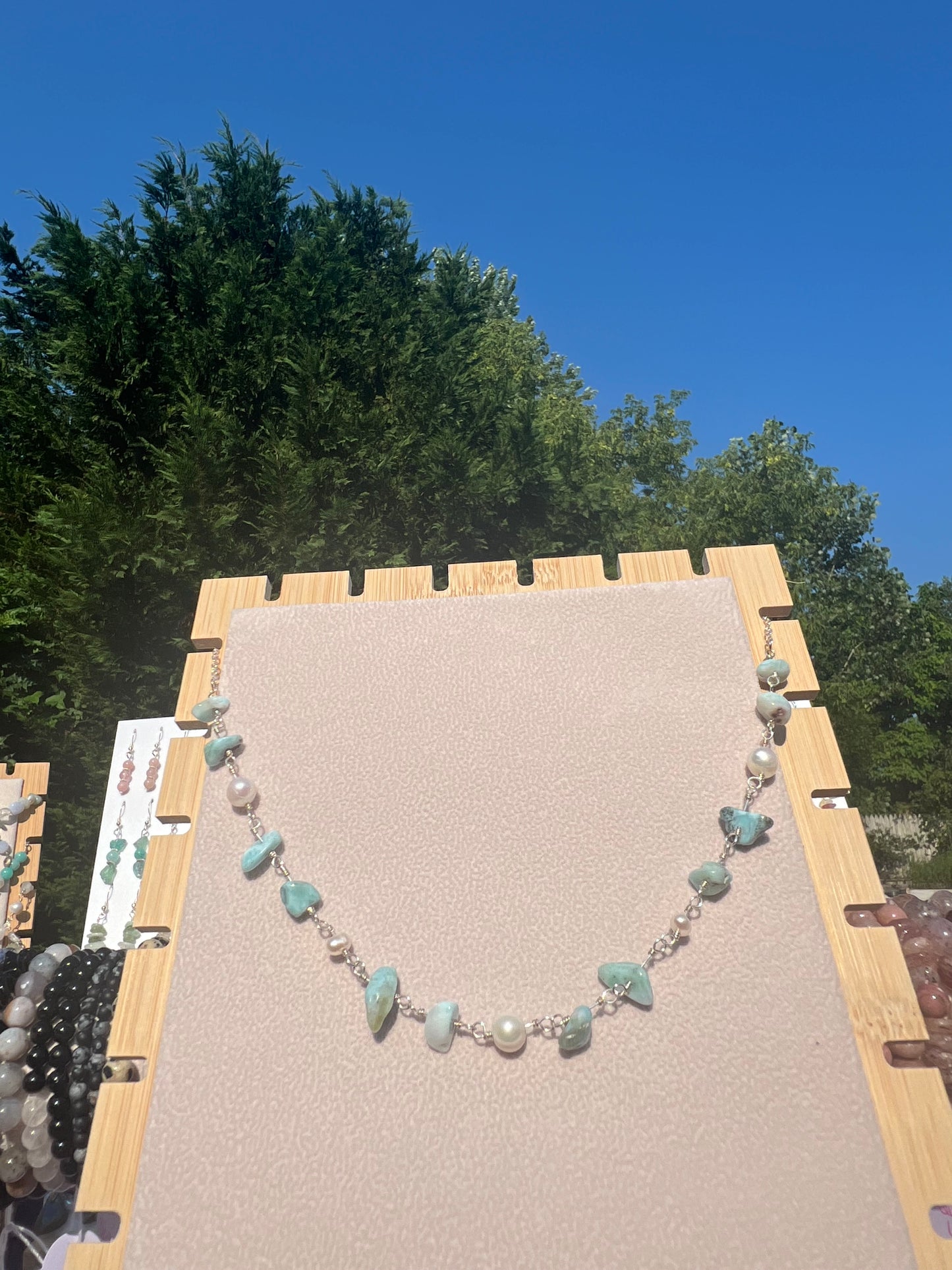 Larimar & Freshwater Pearl mermaid necklace