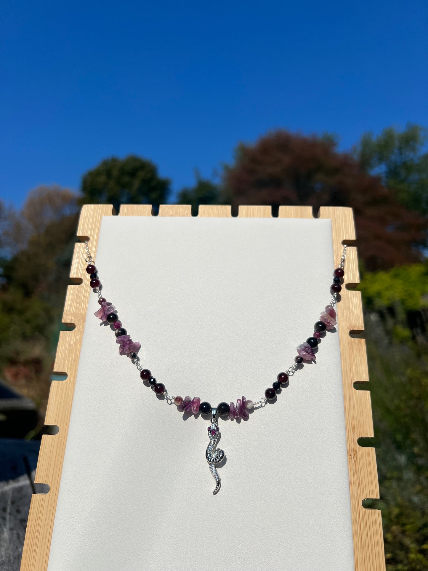 Purple Mica, Black Spinel, Mauve Tourmaline, Garnet, Silver Sheen Obsidian, Ruby Spooky necklace