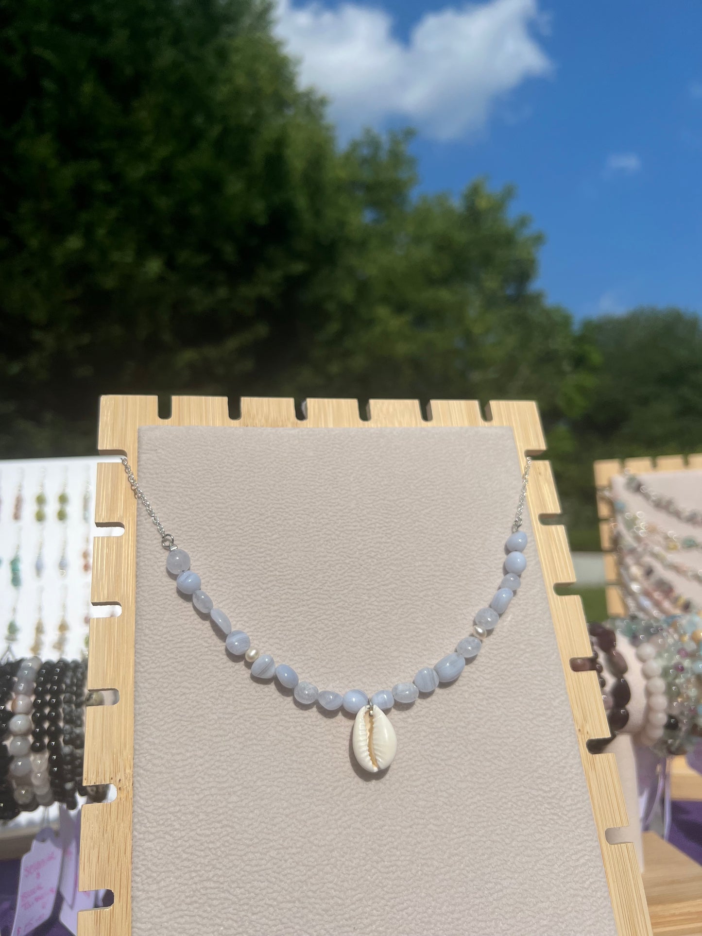 Blue Lace Agate & Freshwater Pearl Mermaid necklace