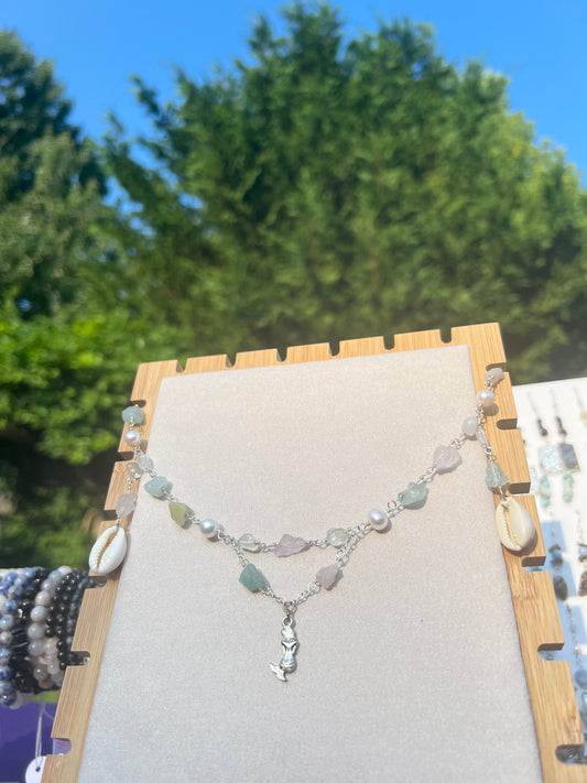 Rainbow Beryl & Topaz & Freshwater Pearl mermaid necklace