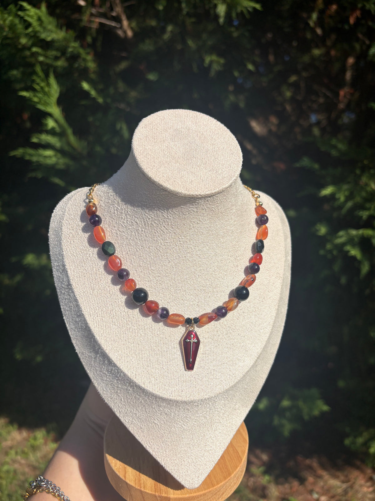 Carnelian, Black Onyx, Amethyst and Black Spinel necklace
