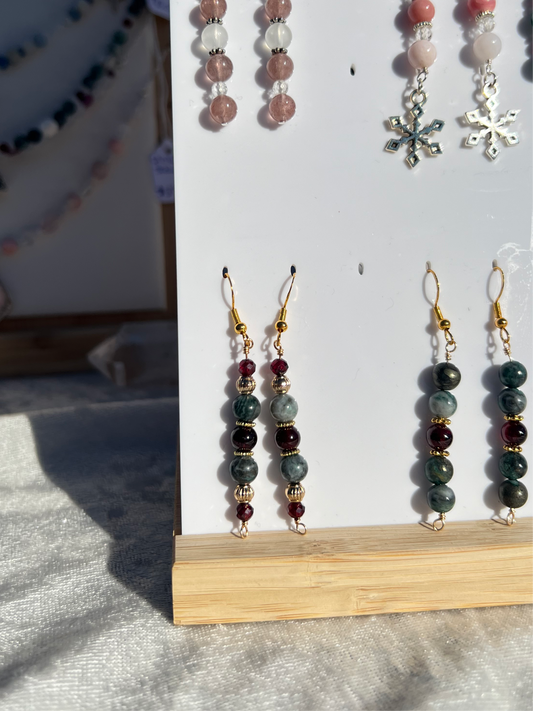 Pyrite in Jade & Garnet festive earrings
