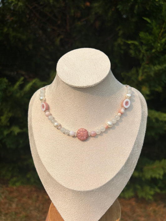 White Jade & Pink Opal necklace