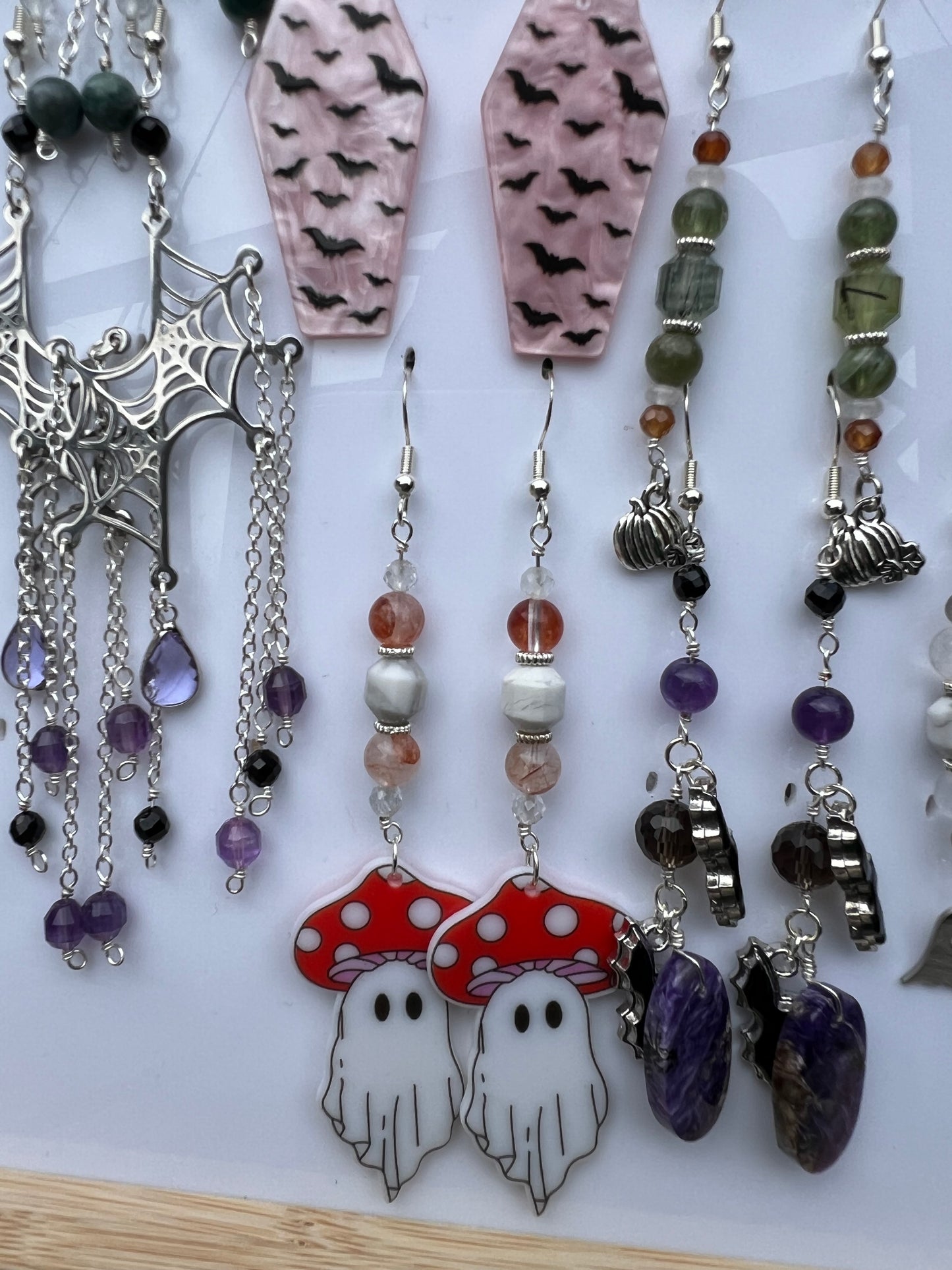 Lepidocrocite Hematoid Quartz, White Howlite, Topaz Spooky Earrings