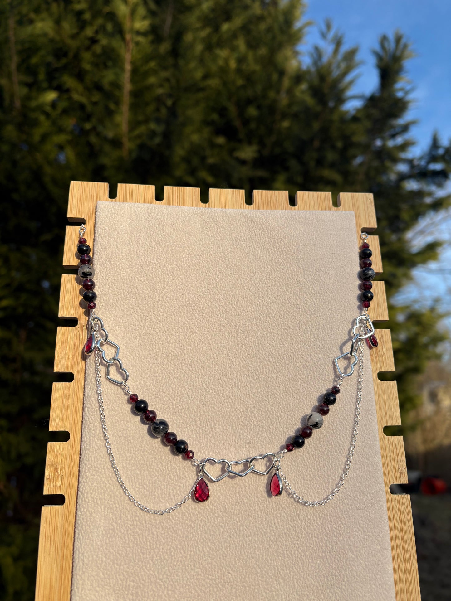 Garnet, Tourmalated Quartz, Black Tourmaline Cupid’s necklace