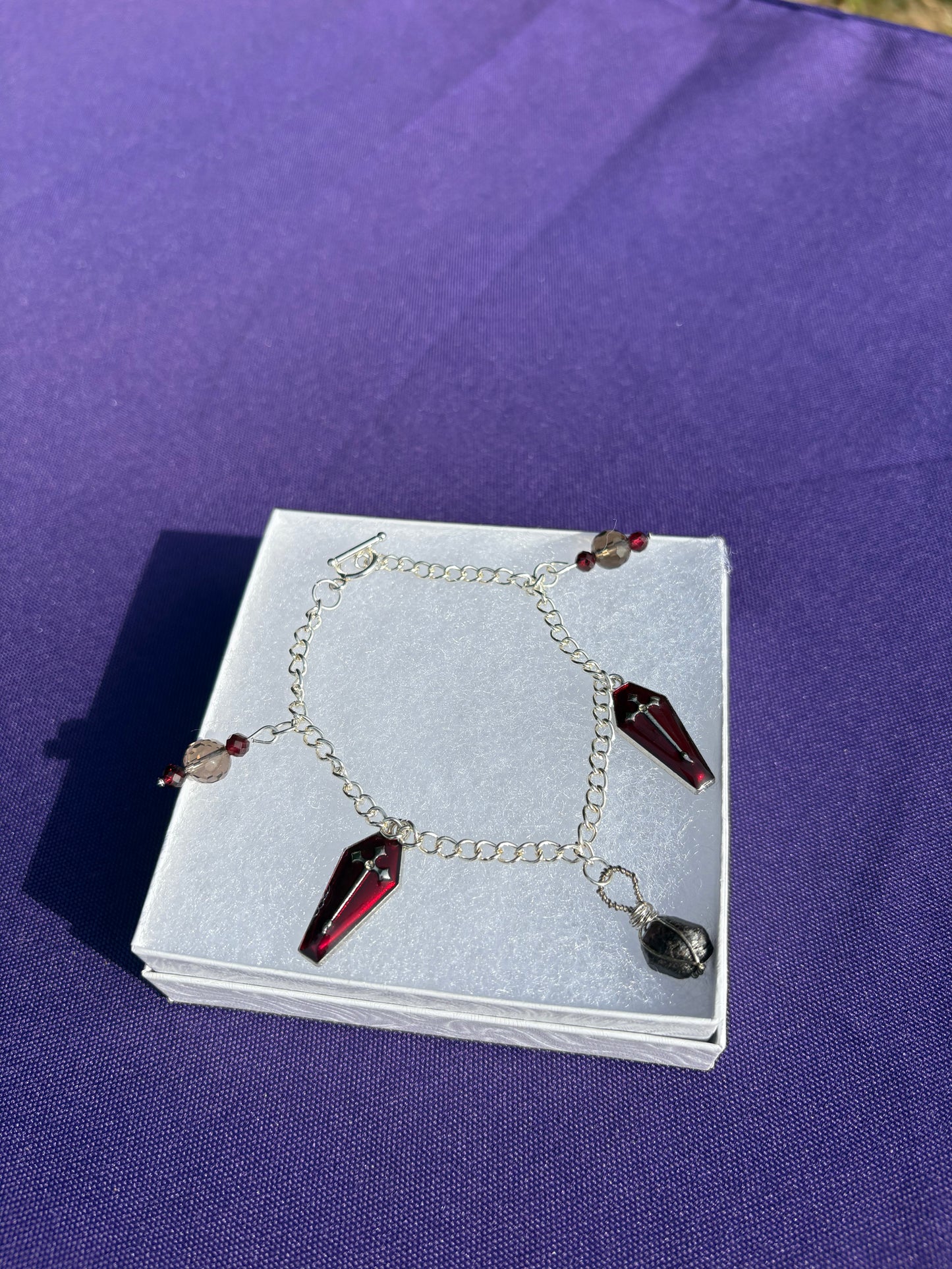 Garnet & Smoky Quartz Spooky Charm Bracelet