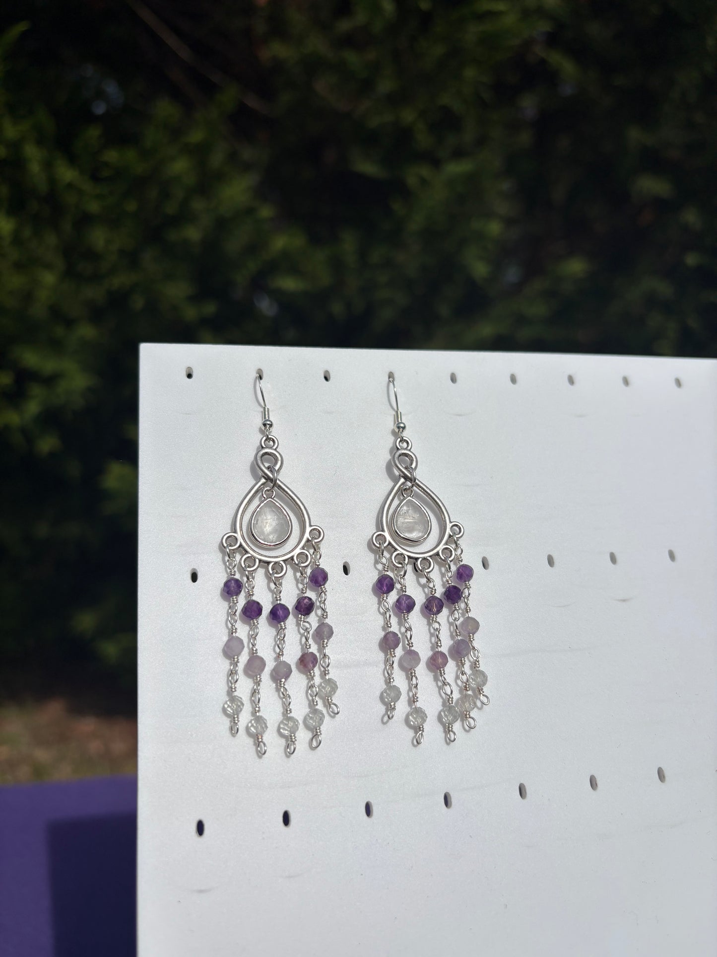 Amethyst, Topaz, and Clear Quartz Earrings