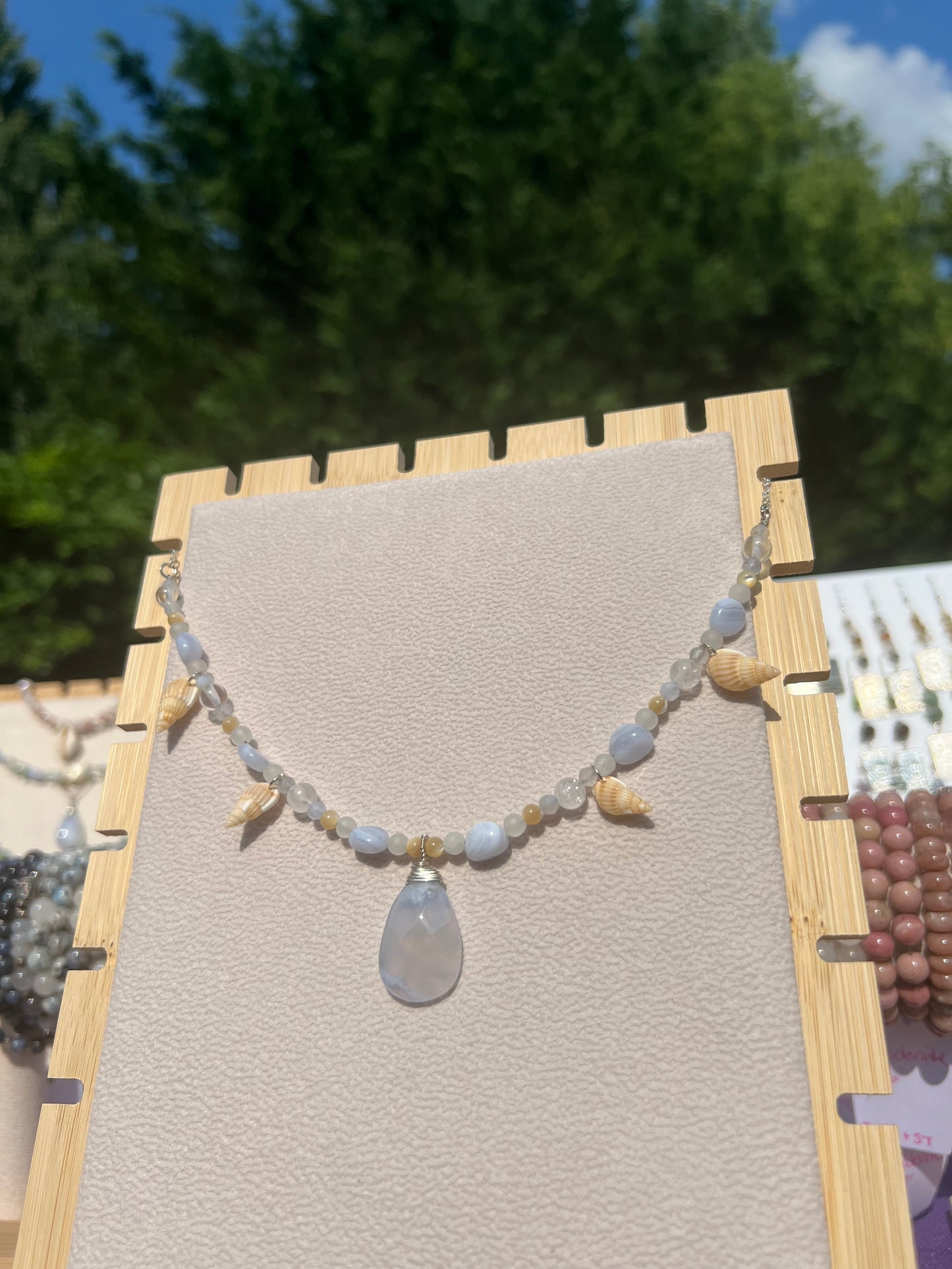 Blue Lace Agate & White Jade & Mother of Pearl & Clear Quartz mermaid necklace