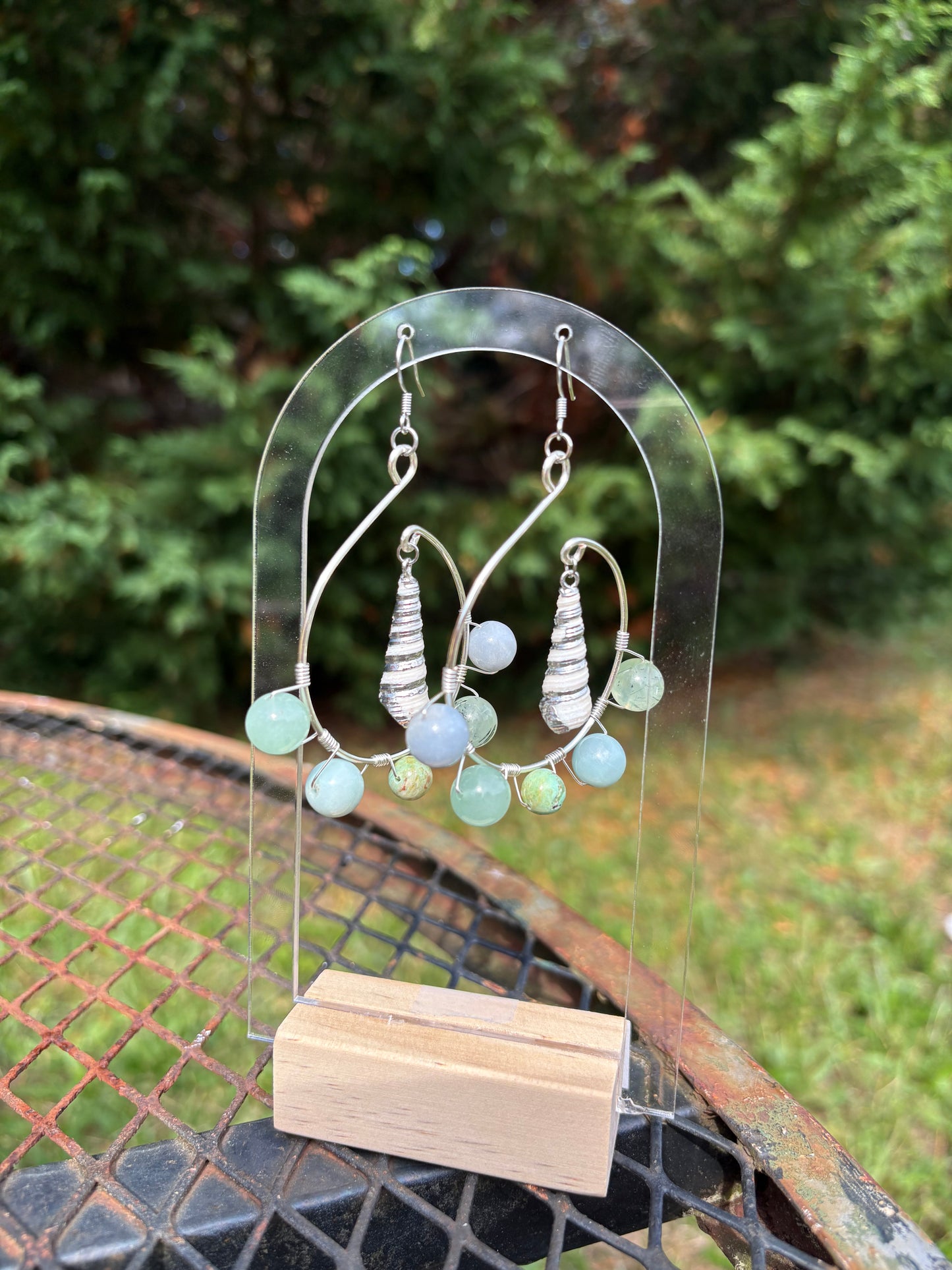 Peruvian Turquoise, Angelite, Amazonite, Green Aventurine, Prehnite and Turritella Shell earrings