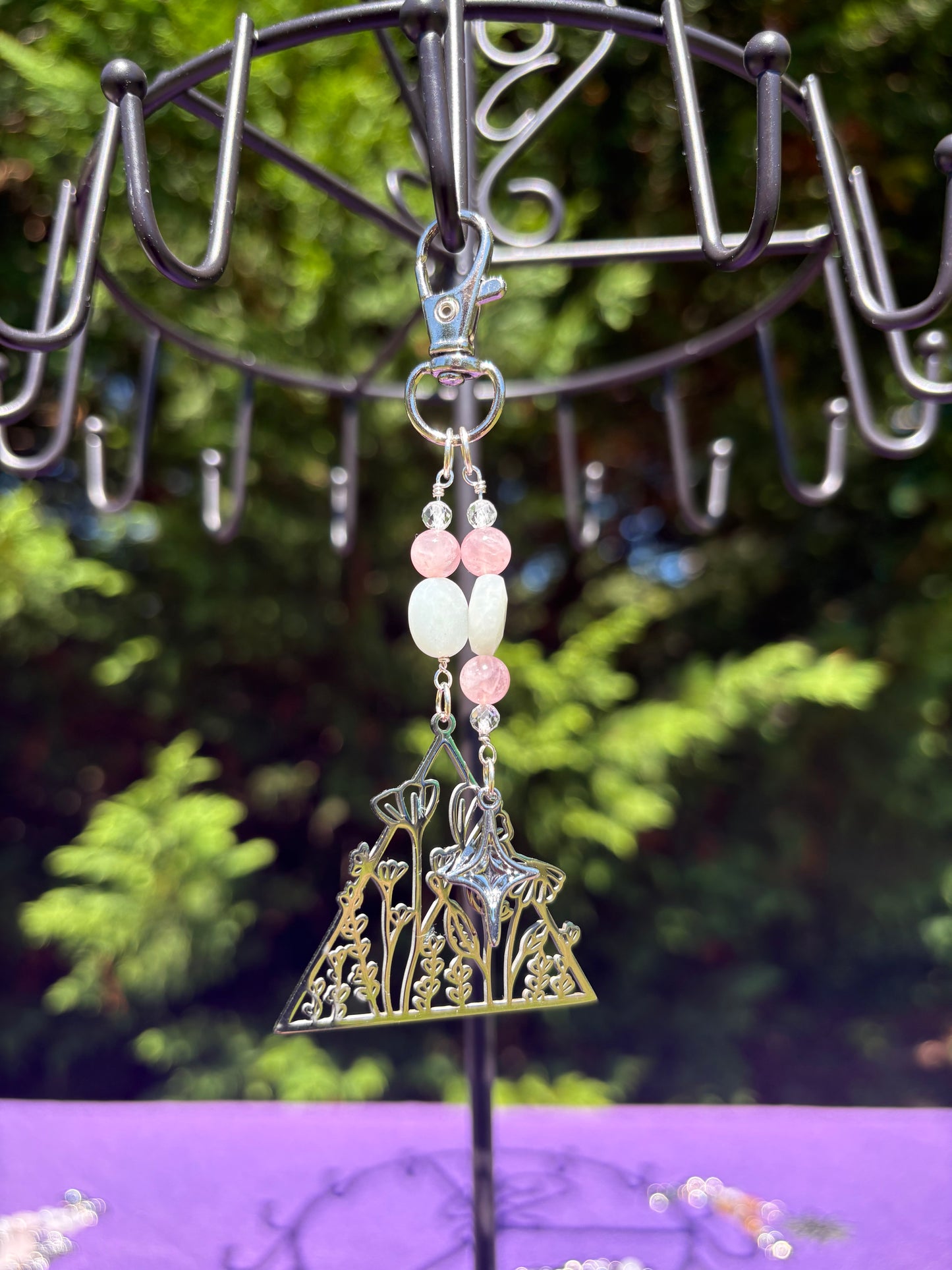 Rose Quartz, Topaz, Amazonite Flower Charm