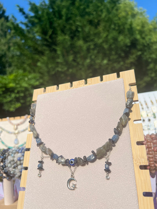 Blue Kyanite & Labradorite & Iolite Blue Evil Eye necklace