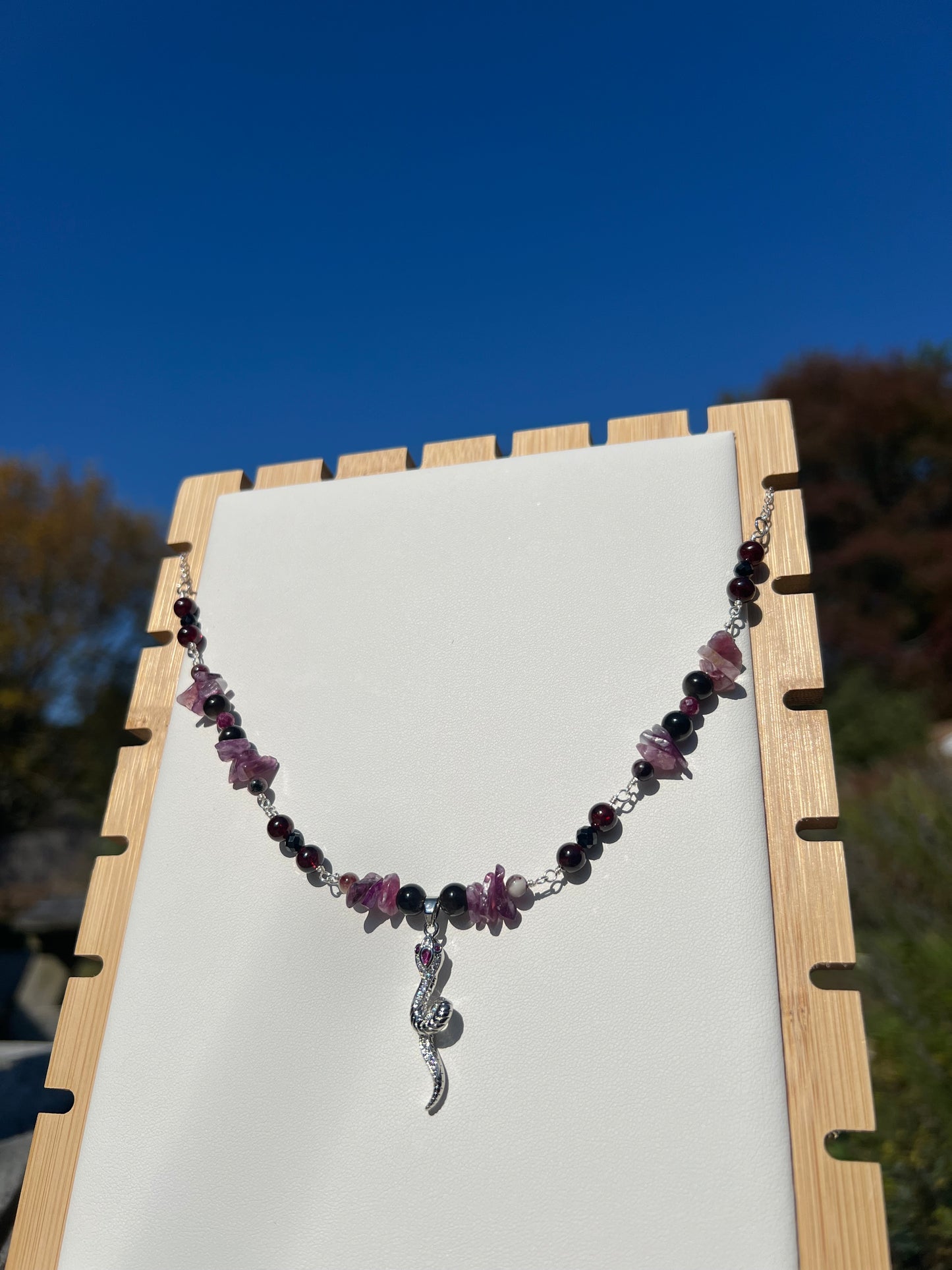 Purple Mica, Black Spinel, Mauve Tourmaline, Garnet, Silver Sheen Obsidian, Ruby Spooky necklace