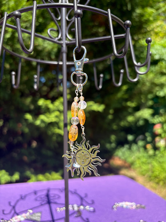 Citrine, Golden Rutiled Quartz, Clear Quartz Sun Charm