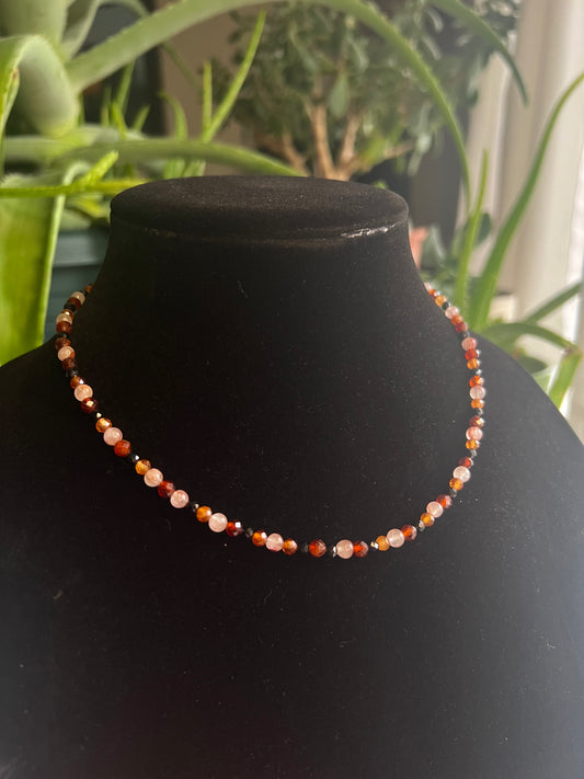Lepidocrocite Hematoid Quartz, Hessonite Garnet, and Black Spinel Choker