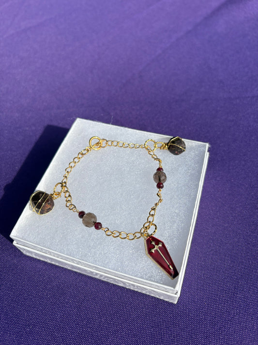 Garnet & Smoky Quartz Spooky Bracelet