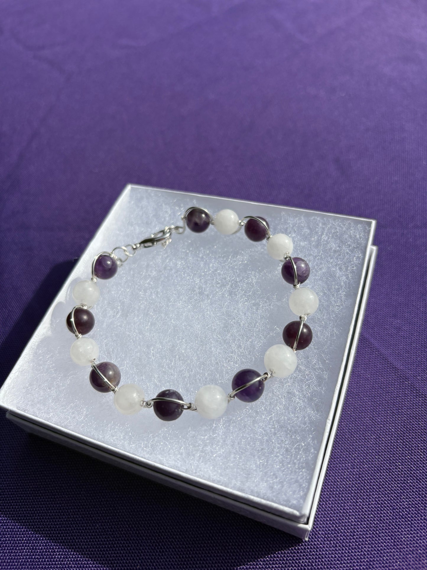 Amethyst, Lepidolite, White Jade Wave Bracelet