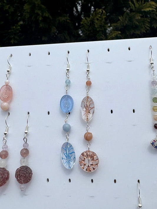 Angelite, Aquamarine, Sunstone & Peach Moonstone earrings