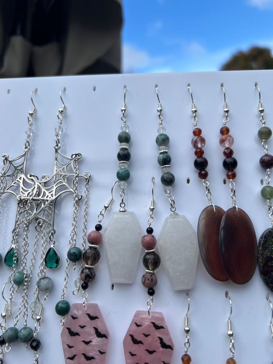 Pyrite in Jade, White Jade, Topaz, Clear Quartz Spooky Earrings