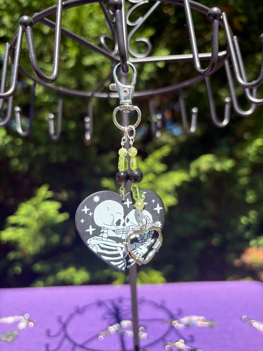 Peridot, Green Apatite, Rainbow Obsidian Skeleton Lovers Charm