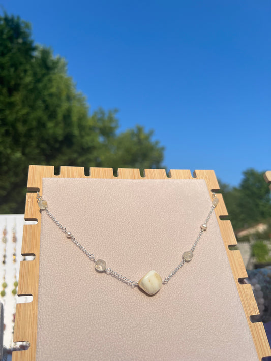 Topaz & Freshwater Pearl & Mother of Pearl mermaid necklace