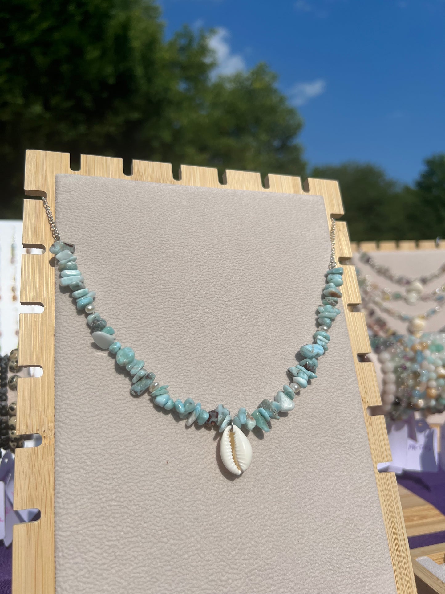 Larimar & Freshwater Pearl mermaid necklace