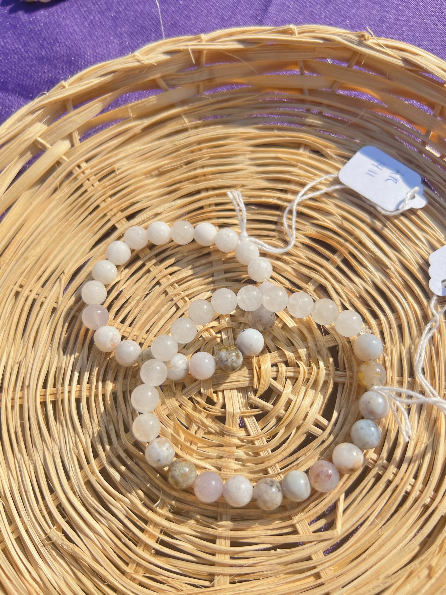 Dendritic Opal & White Jade bracelets