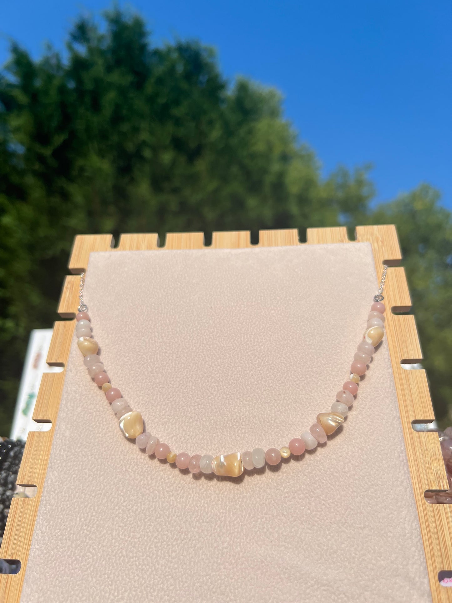 Pink Opal & Morganite & Mother of Pearl mermaid necklace