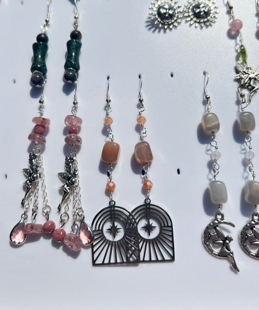 Sunstone & Peach Moonstone Pixie earrings