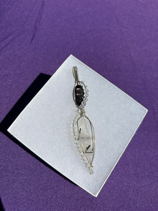 Hypersthene, Tourmalated Quartz, Topaz Double Tiered Pendant